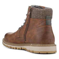 Lace Up Boots With Fabric Cuff - Tan