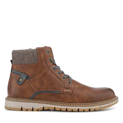 Lace Up Boots With Fabric Cuff - Tan