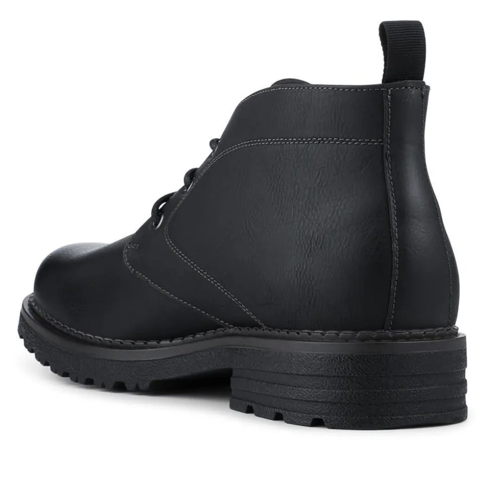 Lace Up Casual Block Heel Chukka Boots - Black