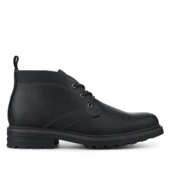 Lace Up Casual Block Heel Chukka Boots - Black