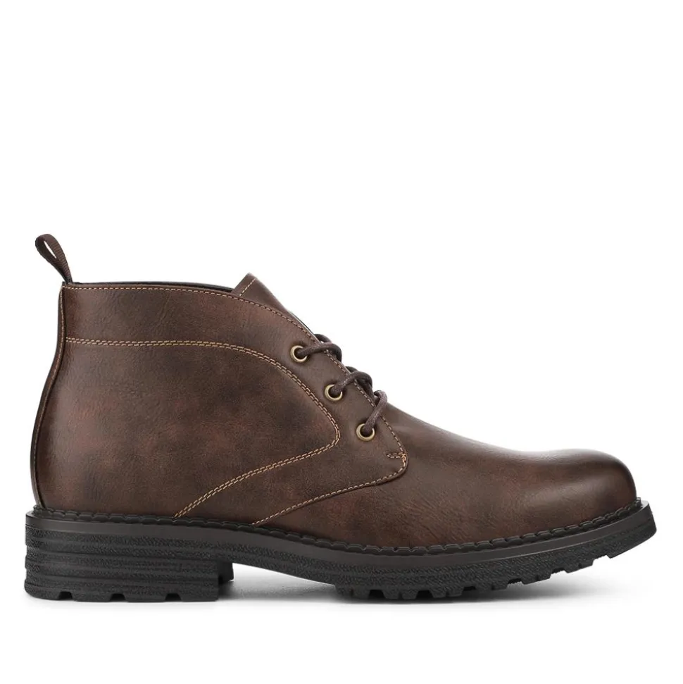 Lace Up Casual Block Heel Chukka Boots - Brown