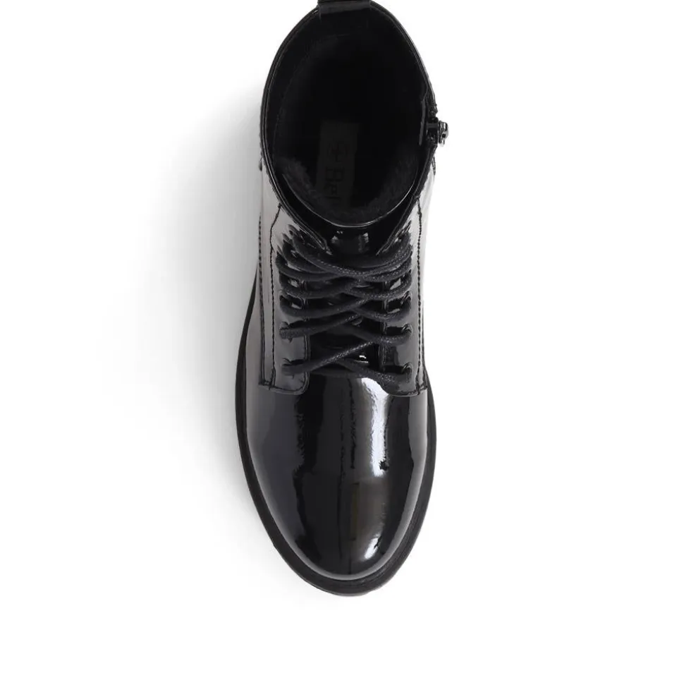Lace-Up Chunky Ankle Boots - Black Patent