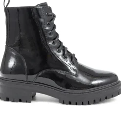 Lace-Up Chunky Ankle Boots - Black Patent