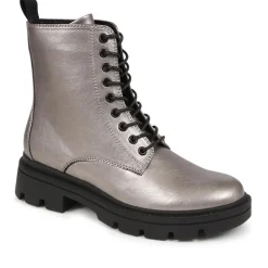 Lace-Up Chunky Boots - Metallic