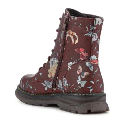 Lace-Up Floral Boots - Burgundy Floral