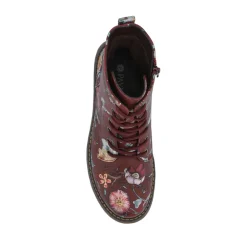 Lace-Up Floral Boots - Burgundy Floral