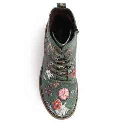 Lace-Up Floral Boots - Green Floral