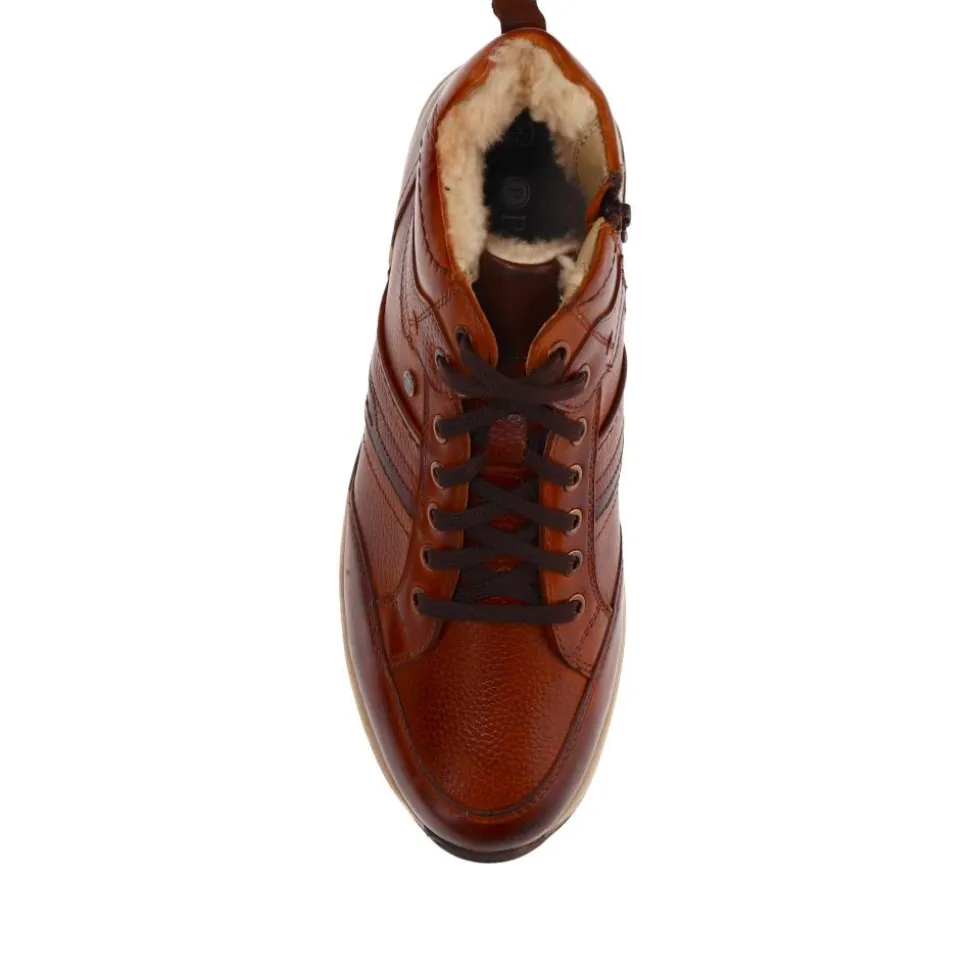 Lace-Up Leather Ankle Boots - Cognac