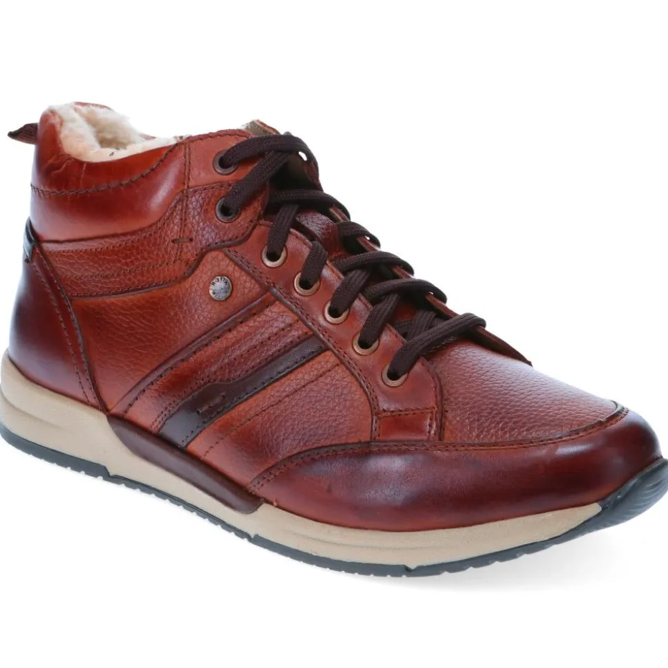 Lace-Up Leather Ankle Boots - Cognac