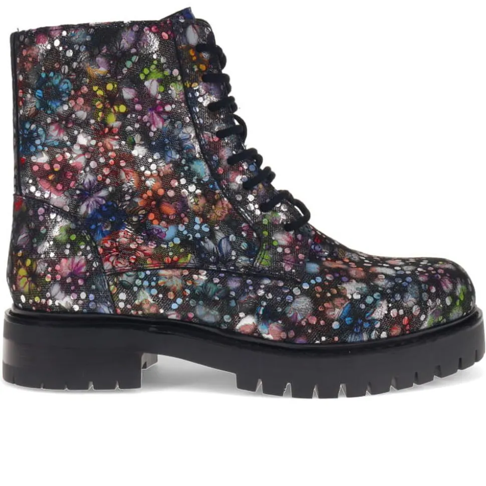 Lace-Up Leather Ankle Boots - Multi