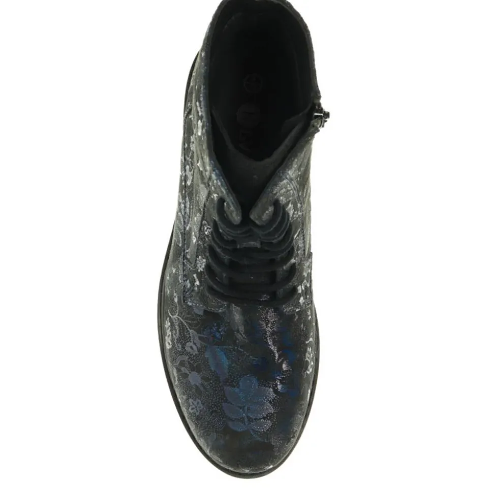 Lace-Up Leather Ankle Boots - Navy