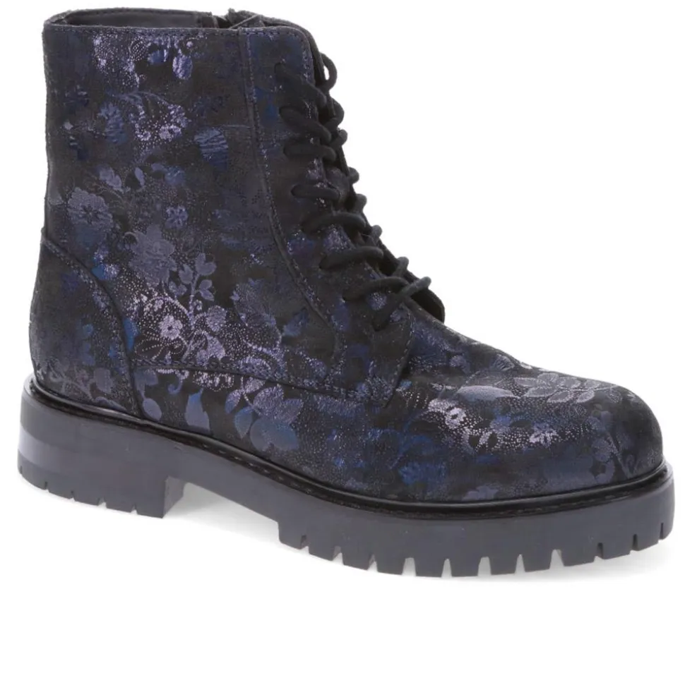 Lace-Up Leather Ankle Boots - Navy