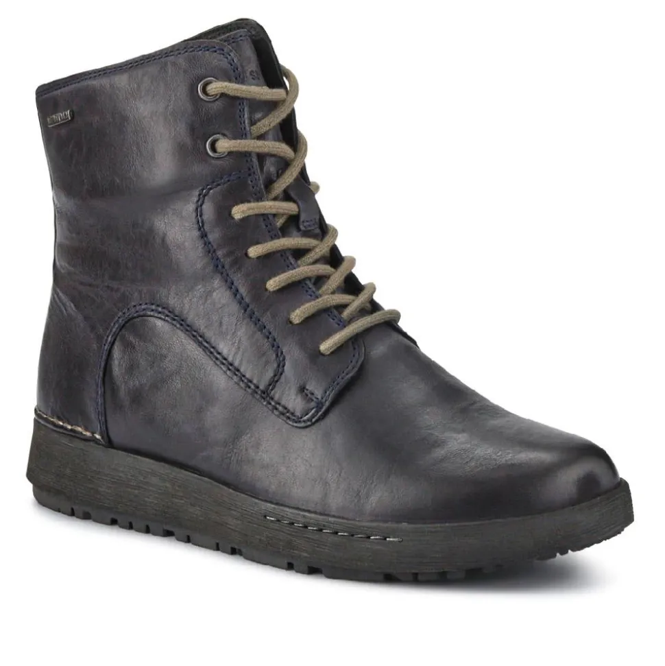 Lace-Up Leather Ankle Boots - Navy