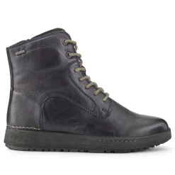 Lace-Up Leather Ankle Boots - Navy