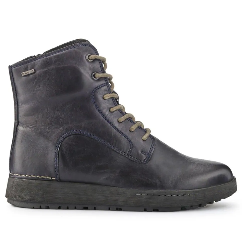 Lace-Up Leather Ankle Boots - Navy