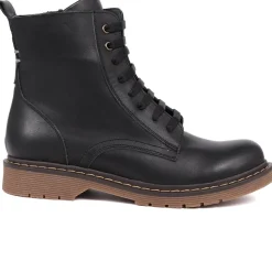 Lace-Up Leather Boots - Black