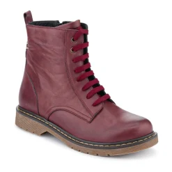 Lace-Up Leather Boots - Burgundy