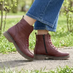 Lace-Up Leather Boots - Burgundy