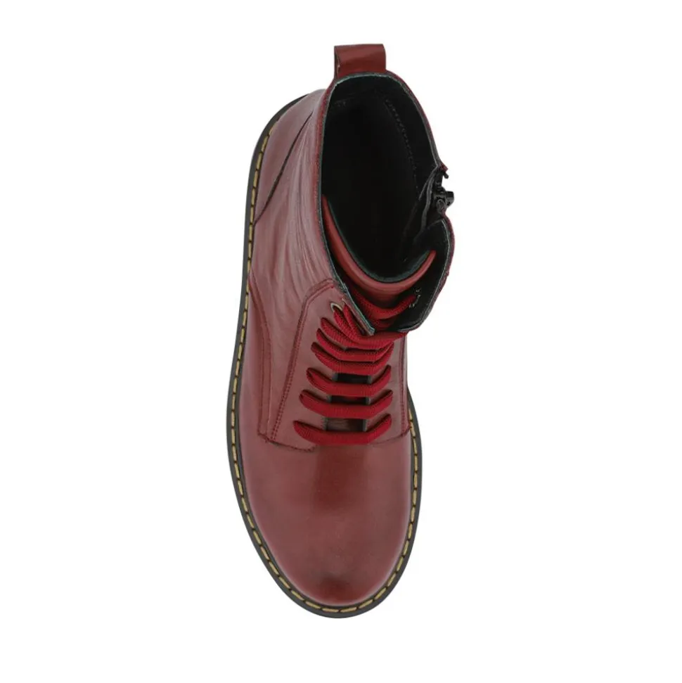 Lace-Up Leather Boots - Burgundy