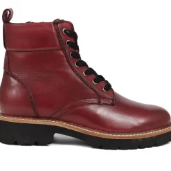 Lace-Up Leather Boots - Burgundy