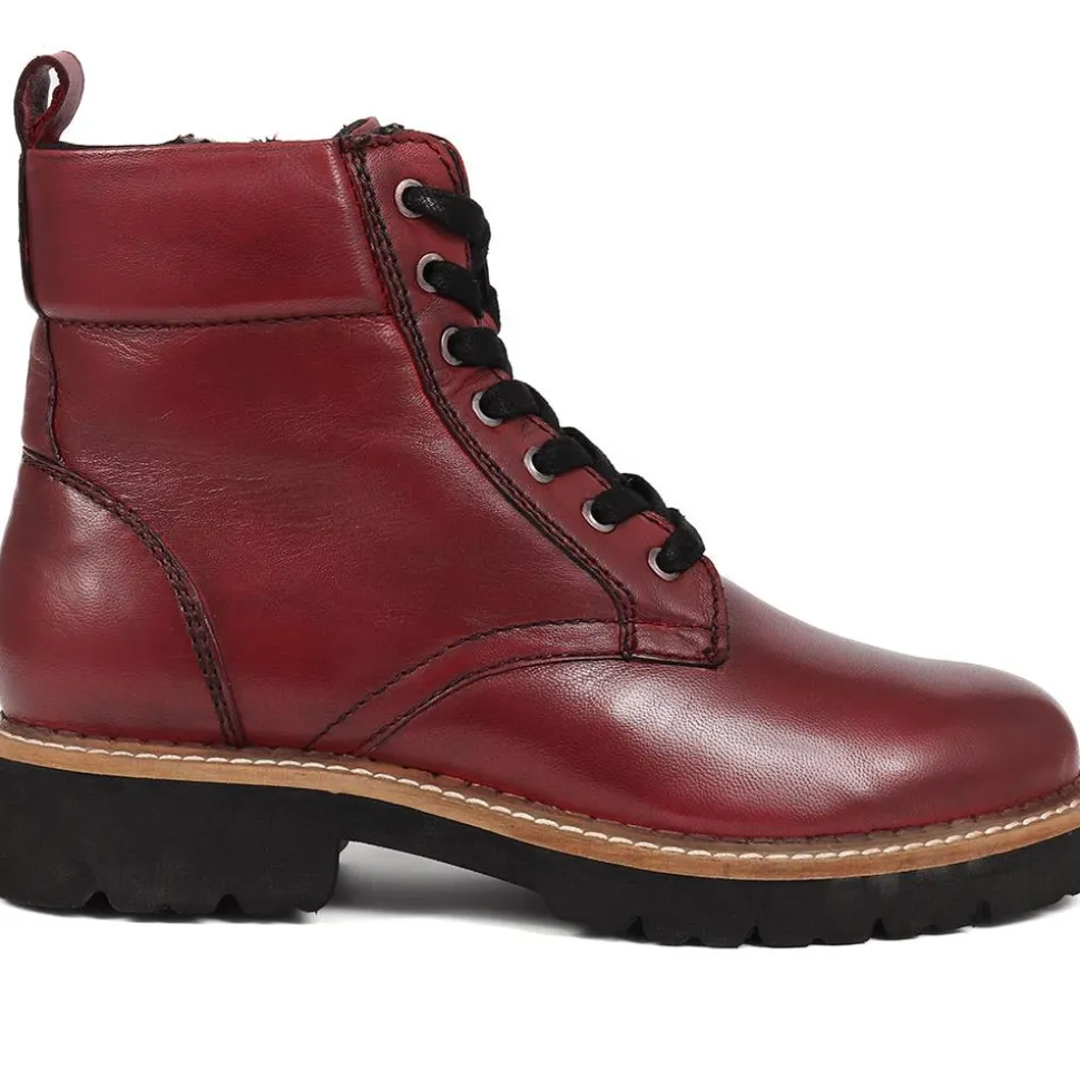 Lace-Up Leather Boots - Burgundy
