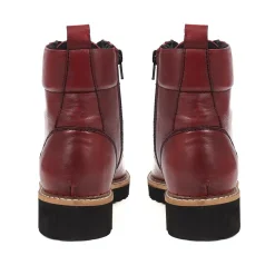 Lace-Up Leather Boots - Burgundy