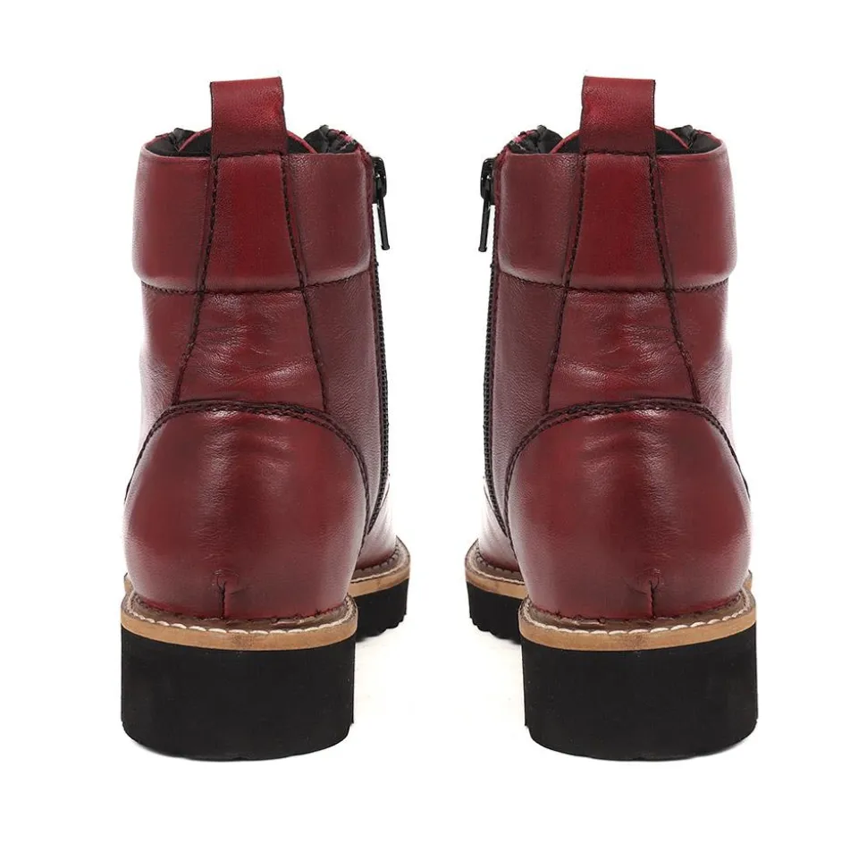Lace-Up Leather Boots - Burgundy