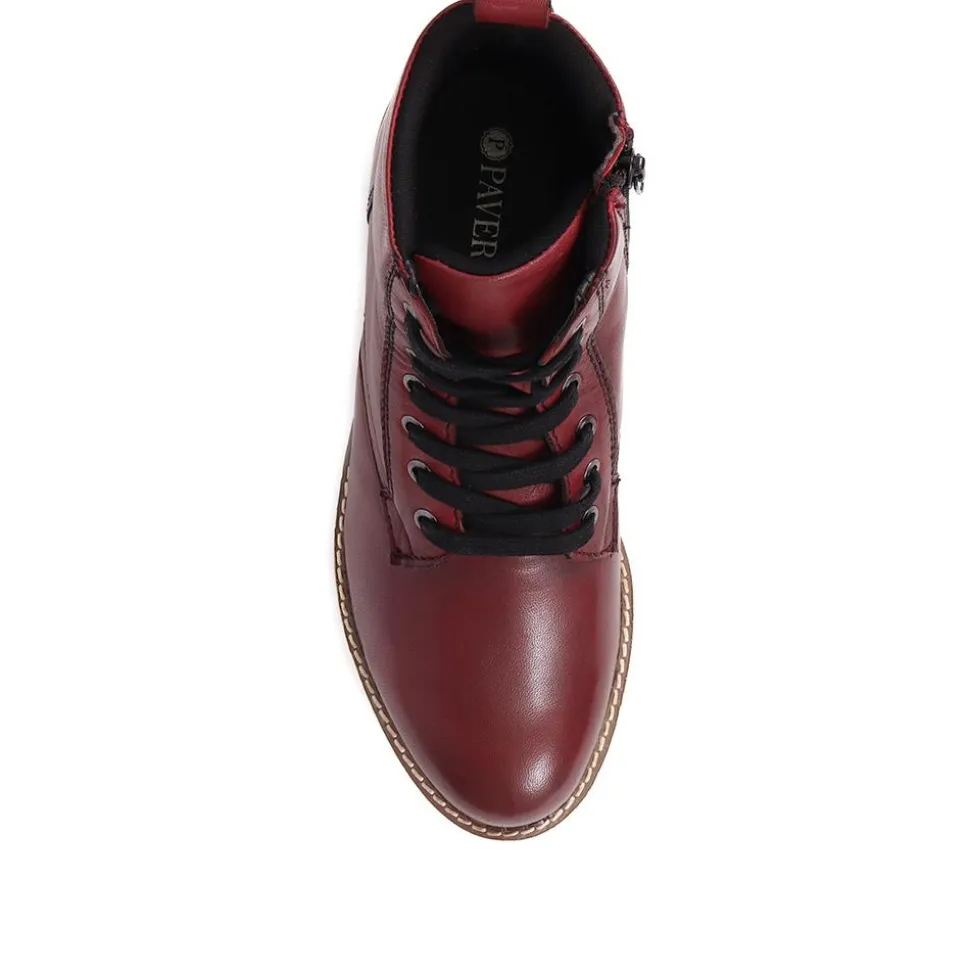 Lace-Up Leather Boots - Burgundy