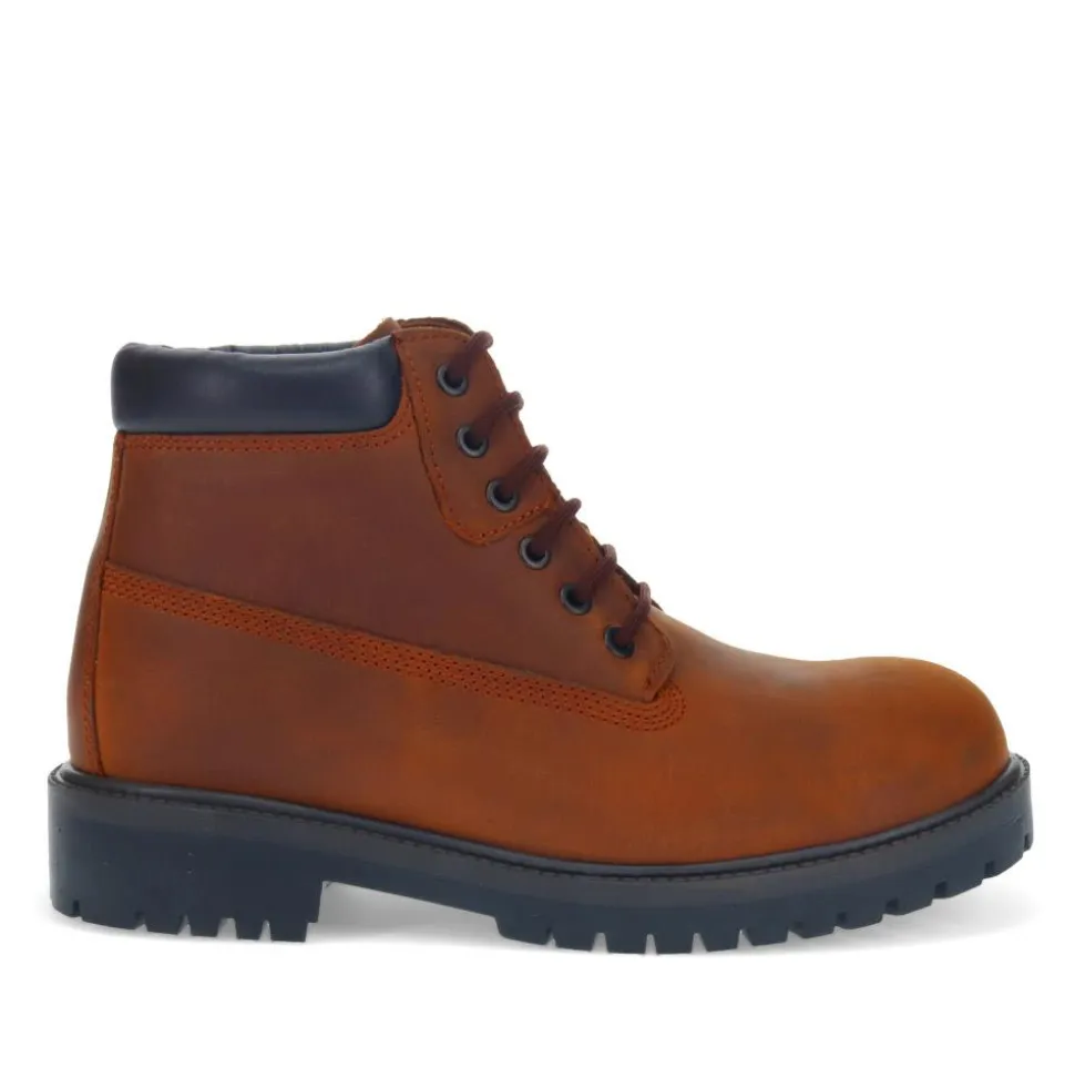 Lace-Up Leather Boots - Rust