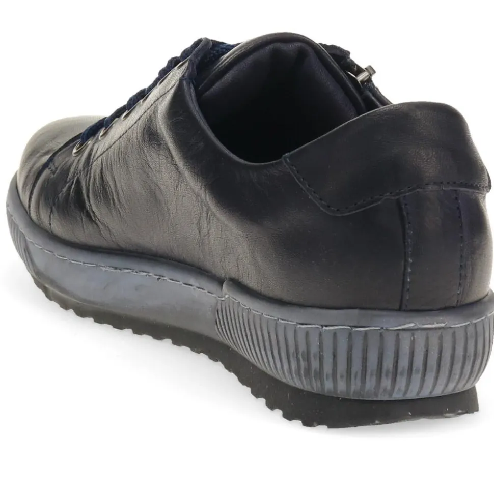 Lace-Up Leather Trainers - Navy