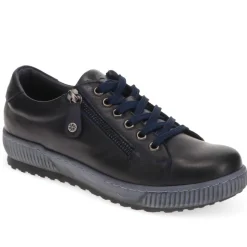 Lace-Up Leather Trainers - Navy