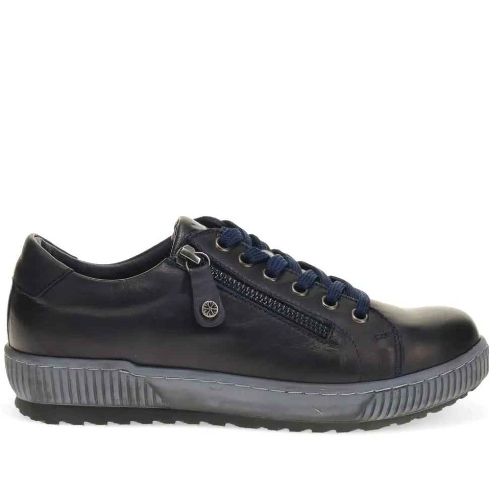 Lace-Up Leather Trainers - Navy