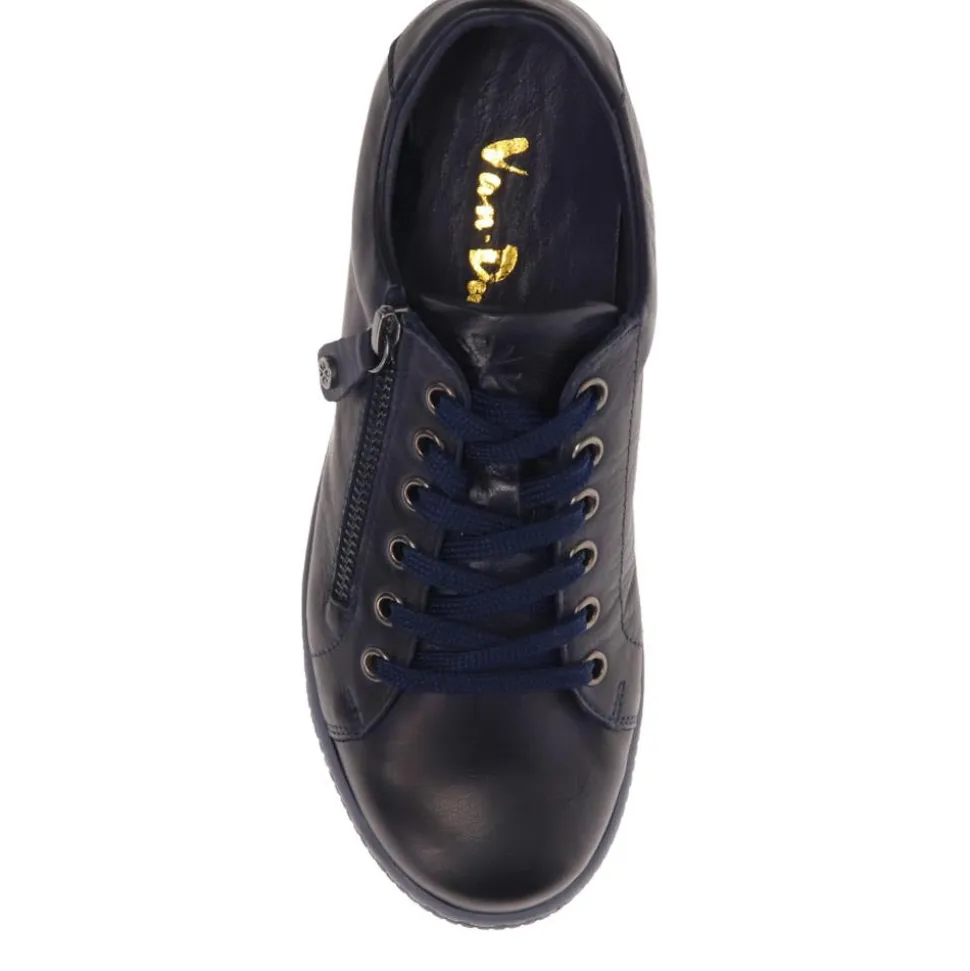 Lace-Up Leather Trainers - Navy