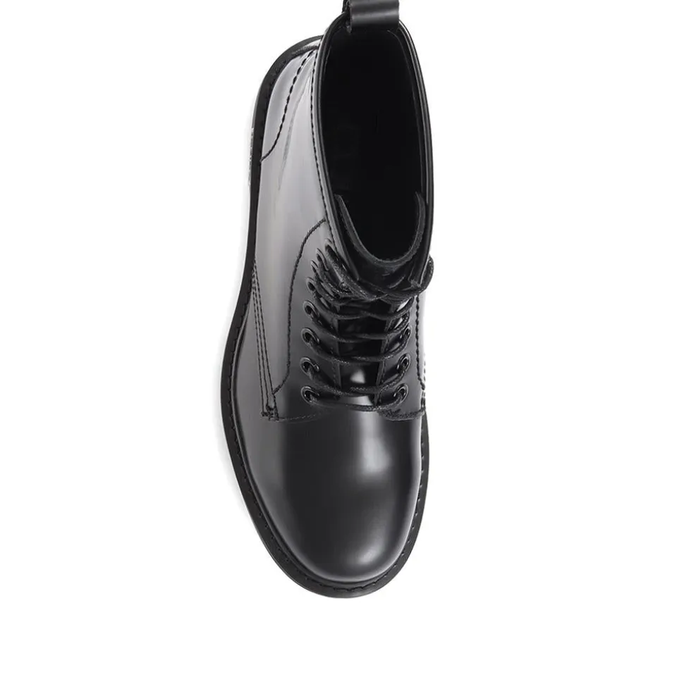 Lace-Up Leather Work Boots - Black