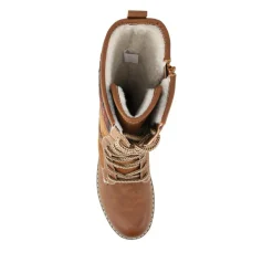 Lace Up Long Boots With Tartan Cuff - Tan