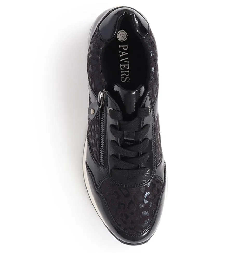 Lace-Up Trainers - Black Leopard