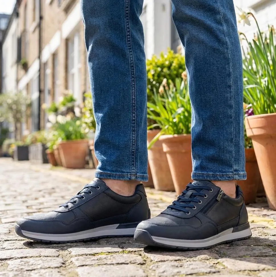 Lace Up Trainer with Grip Sole - Navy