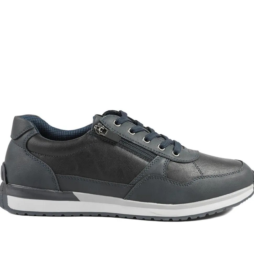 Lace Up Trainer with Grip Sole - Navy