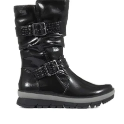 Ladies' Boots with Buckles - Black Patent