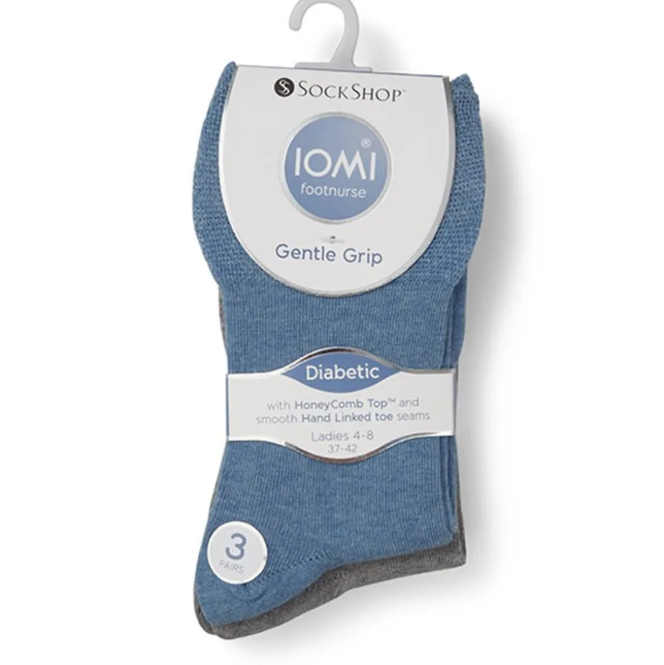 Ladies Diabetic Socks 3 Pack - Blue-Grey