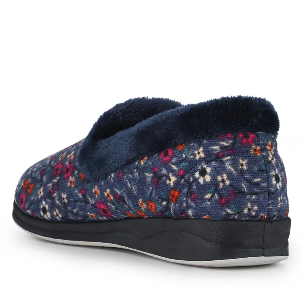 Ladies' Snug Full Slippers - BLUE FLORAL