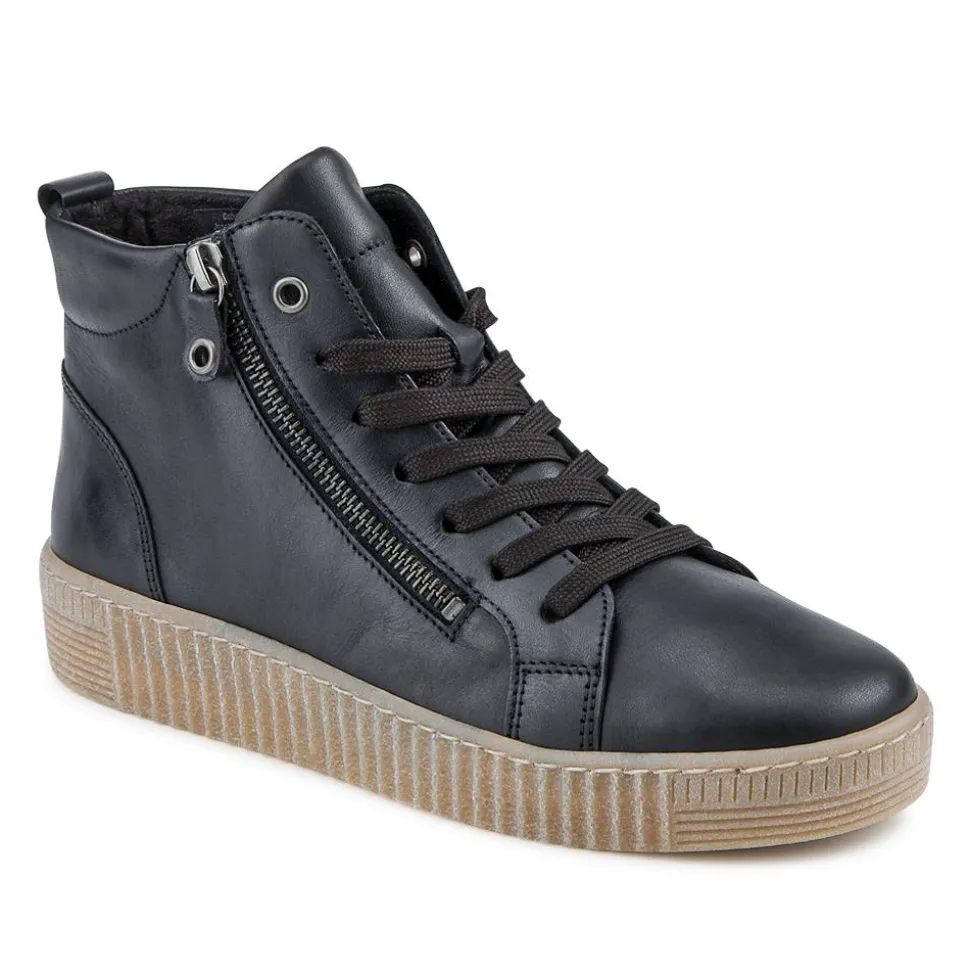 Lake Gabor Leather Zip & Lace Hi-Tops - Black