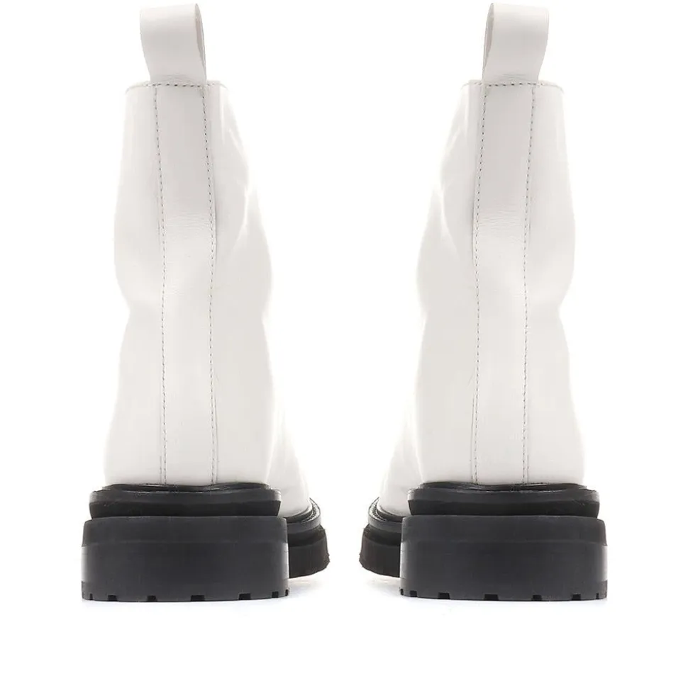 Lanie Zip Up Chunky Boots - White