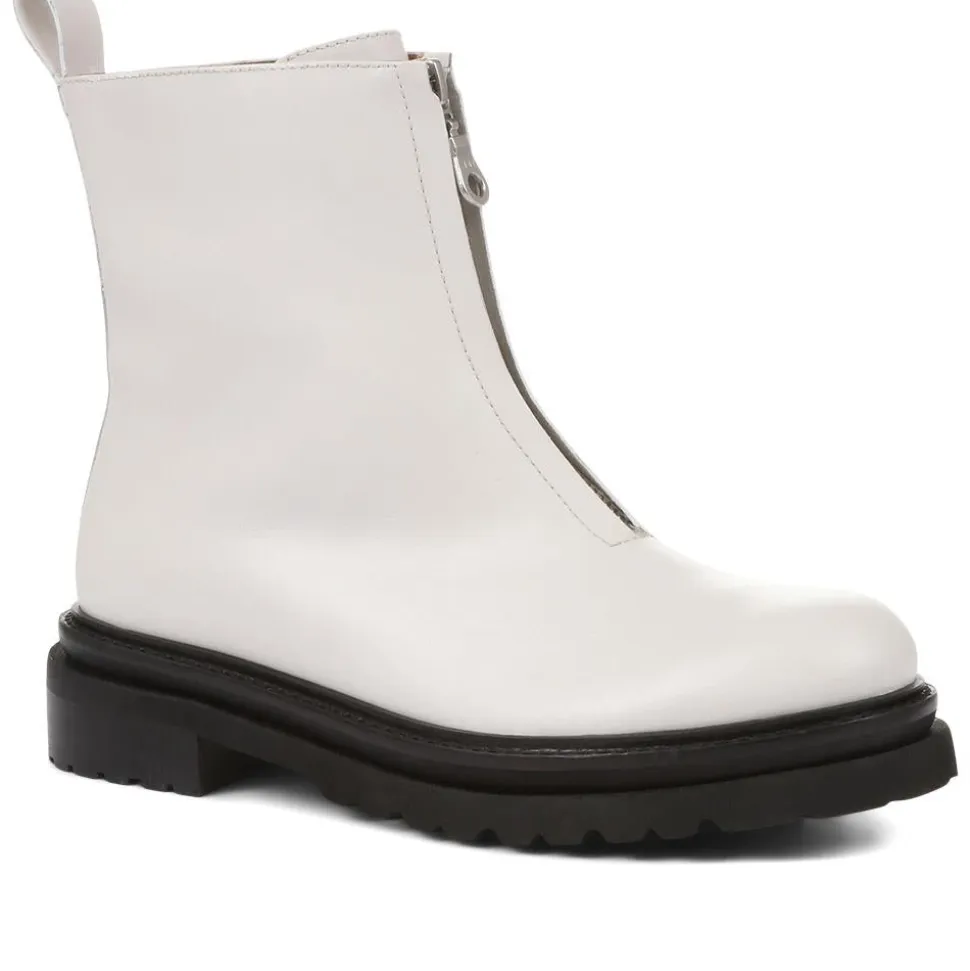 Lanie Zip Up Chunky Boots - White