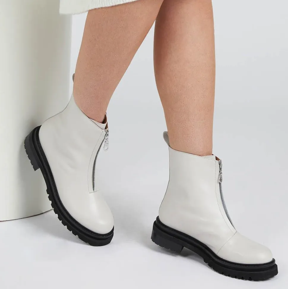 Lanie Zip Up Chunky Boots - White