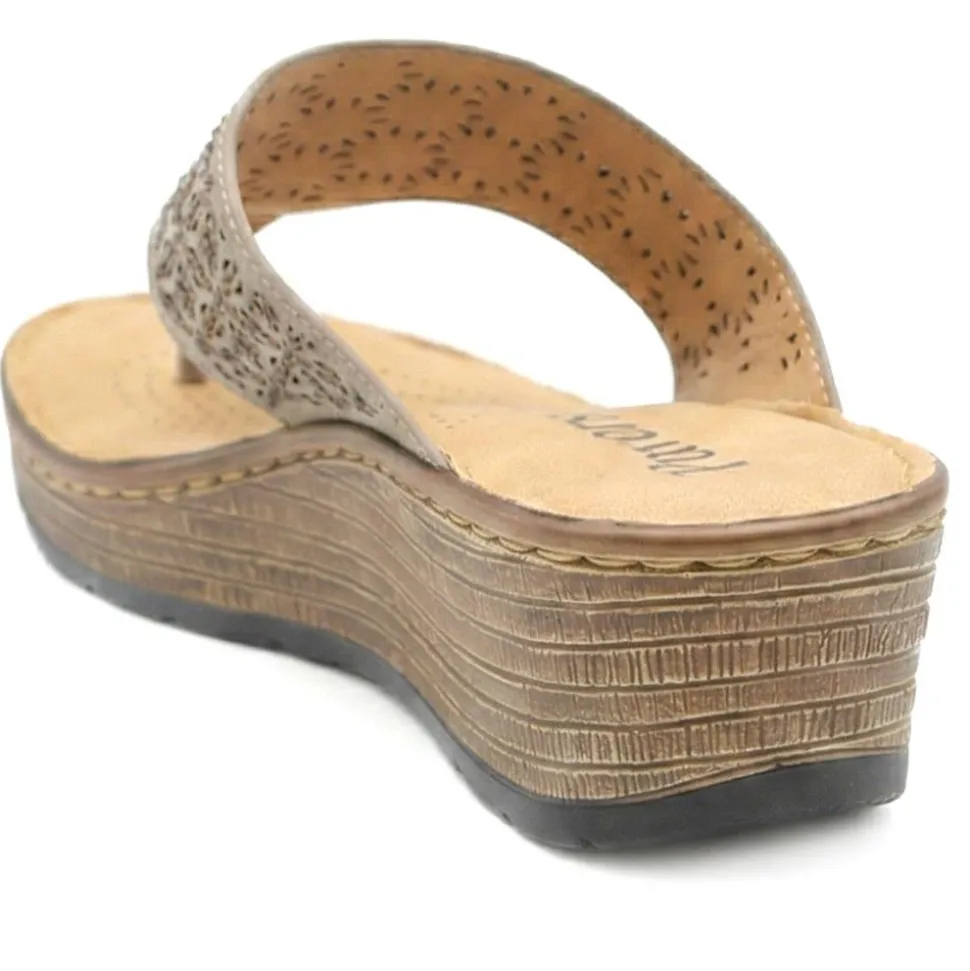 Laser Cut Breathable Toe Post Sandals - Taupe