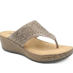 Laser Cut Breathable Toe Post Sandals - Taupe