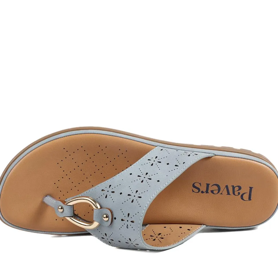 Laser Cut Toe Post Sandals - Light Blue