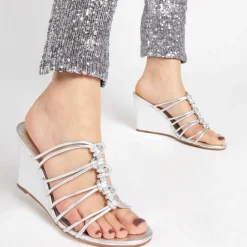 Laurella Leather Gladiator Wedges - Silver