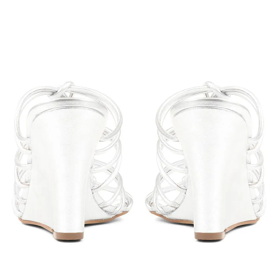 Laurella Leather Gladiator Wedges - Silver